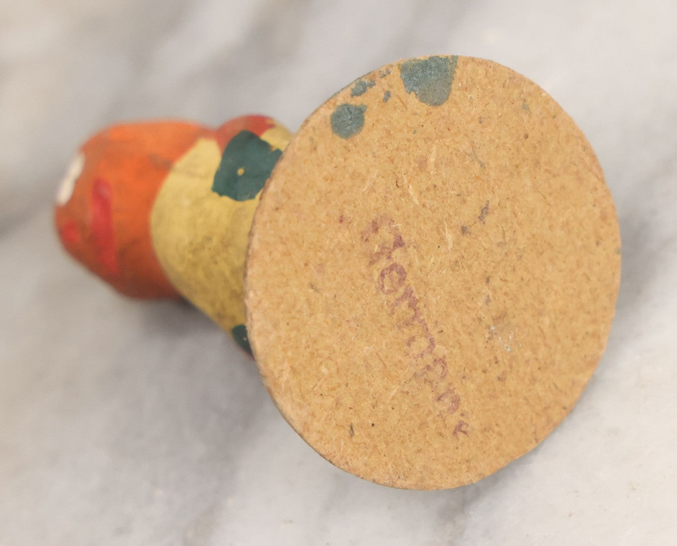 Lot 011 - Antique Papier Mache Halloween Pumpkin Man Figure On Paper Board Base, Marked Germany, Height 1-3/4"