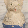 Lot 012 - Antique Papier Mache White Cat Rolly Polly Toy With Blue Base And Green Eyes, Note Wear And Tear Throughout, Height 5-3/4"