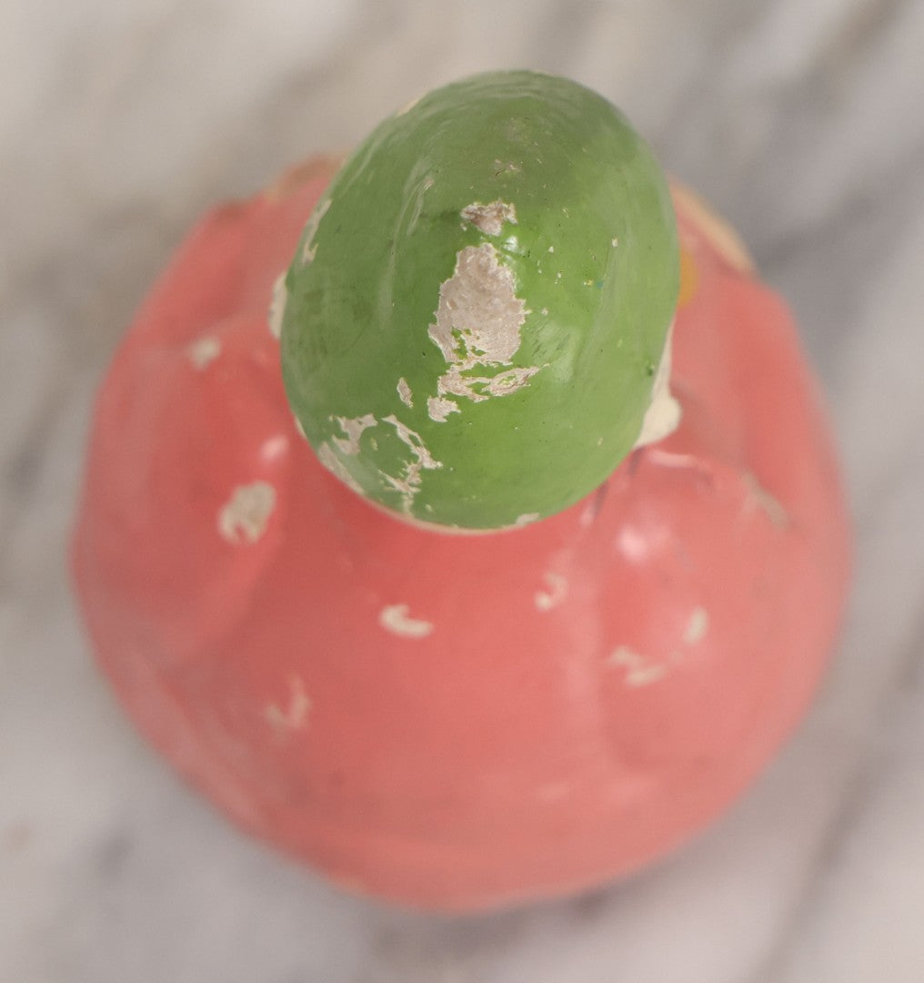 Lot 013 - Antique Papier Mache Clown Roly Poly Toy With Pink Body, Blue Makeup And Green Hat, Note Wear And Tear Throughout, Height 6"