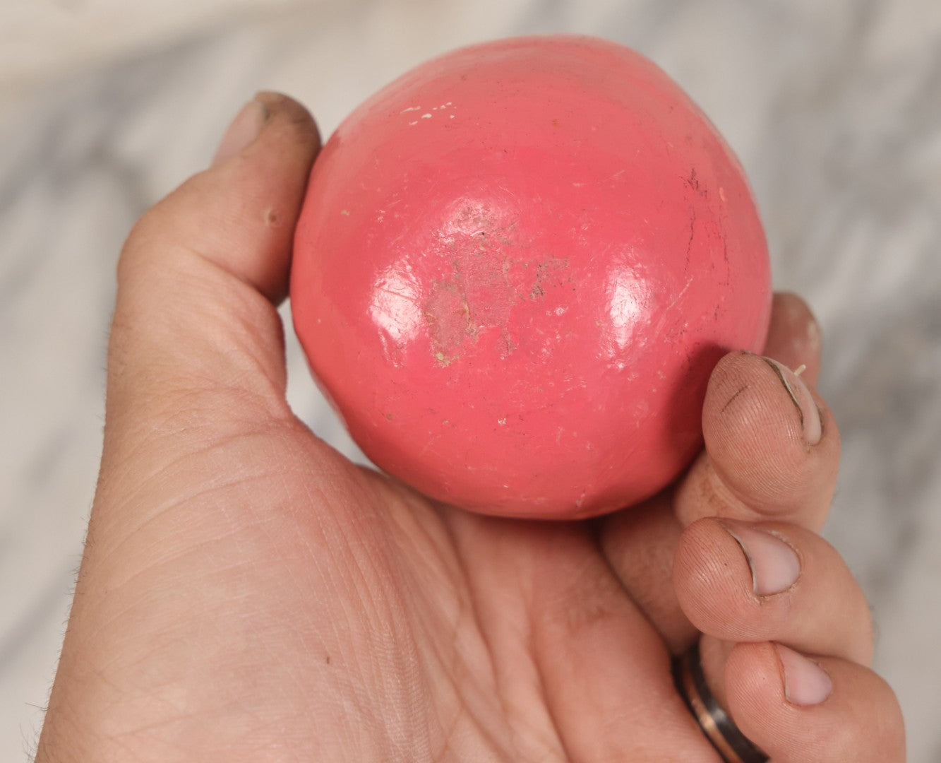Lot 013 - Antique Papier Mache Clown Roly Poly Toy With Pink Body, Blue Makeup And Green Hat, Note Wear And Tear Throughout, Height 6"