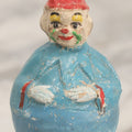 Lot 014 - Antique Papier Mache Clown Roly Poly Toy With Blue Body, Green And Yellow Makeup And Red Hat, Note Wear And Tear Throughout, Height 3-3/4"