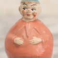 Lot 015 - Antique Papier Mache Clown Roly Poly Toy With Pink Body, Pink Makeup And Blue Hat, Note Wear And Tear Throughout, Height 3-3/4"