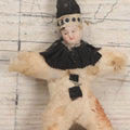 Lot 016 - Antique Handmade Felt Clown Doll With Bisque Doll Head, Black Hat And Collar, As Found, Poor Condition
