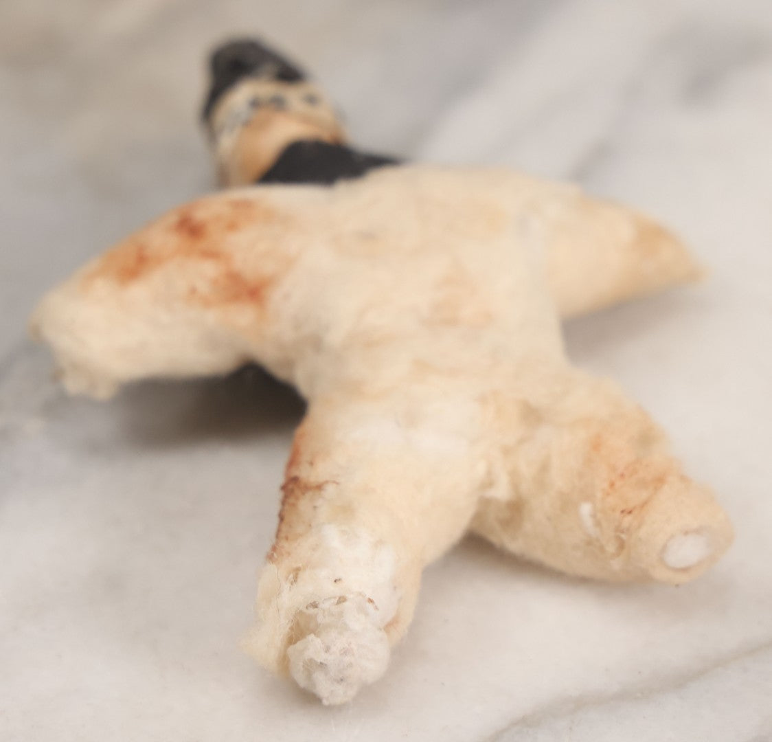 Lot 016 - Antique Handmade Felt Clown Doll With Bisque Doll Head, Black Hat And Collar, As Found, Poor Condition