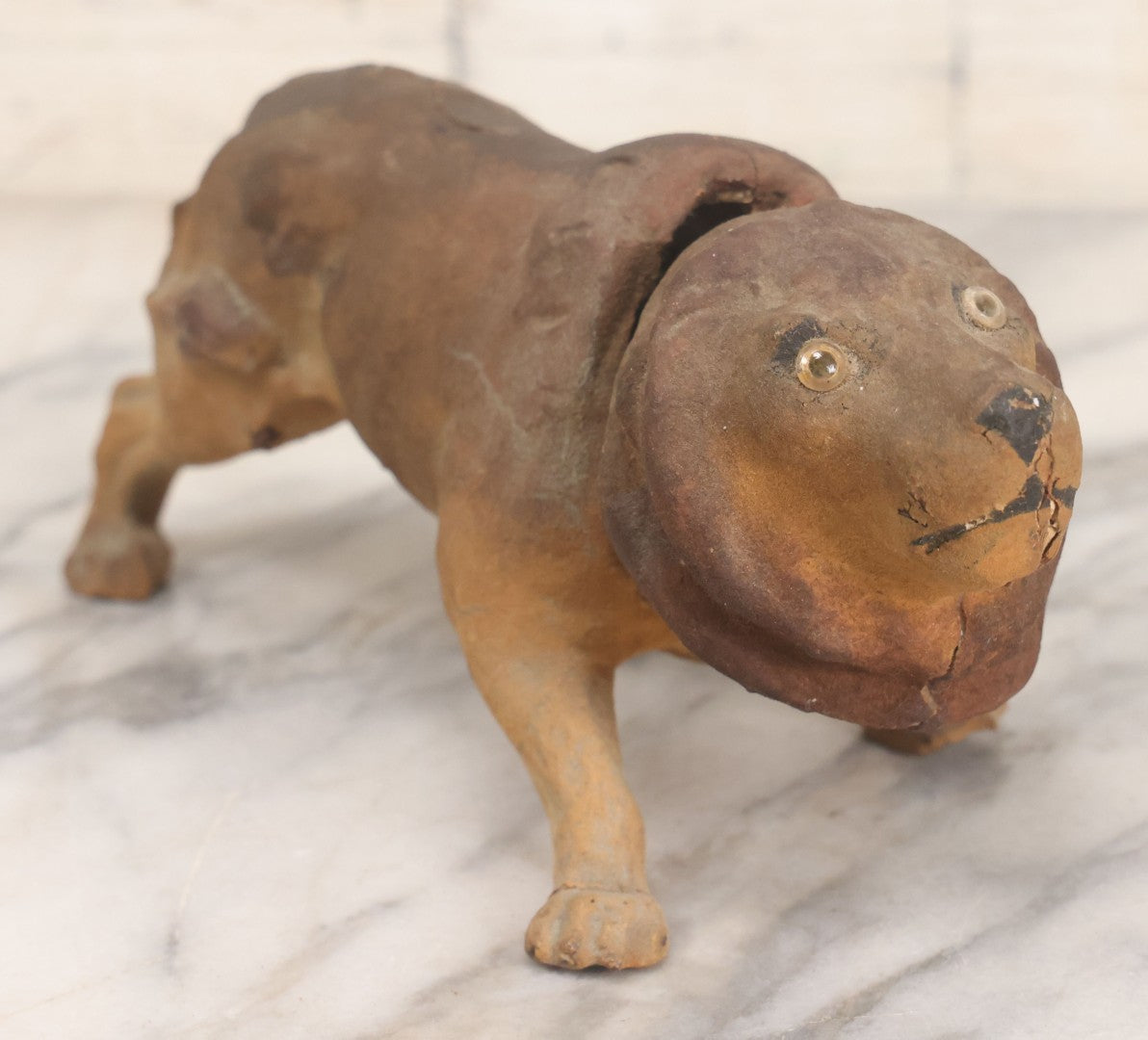 Lot 017 - Antique Papier Mache Circus Lion Nodder Toy With Glass Eyes