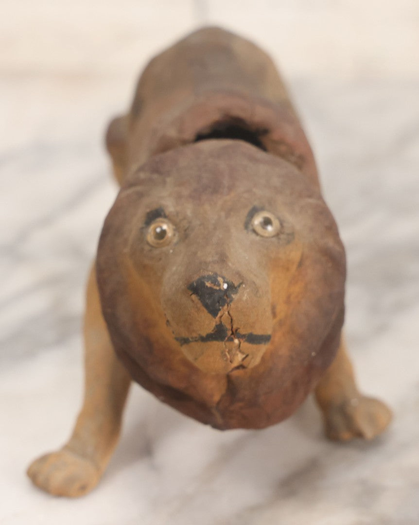 Lot 017 - Antique Papier Mache Circus Lion Nodder Toy With Glass Eyes