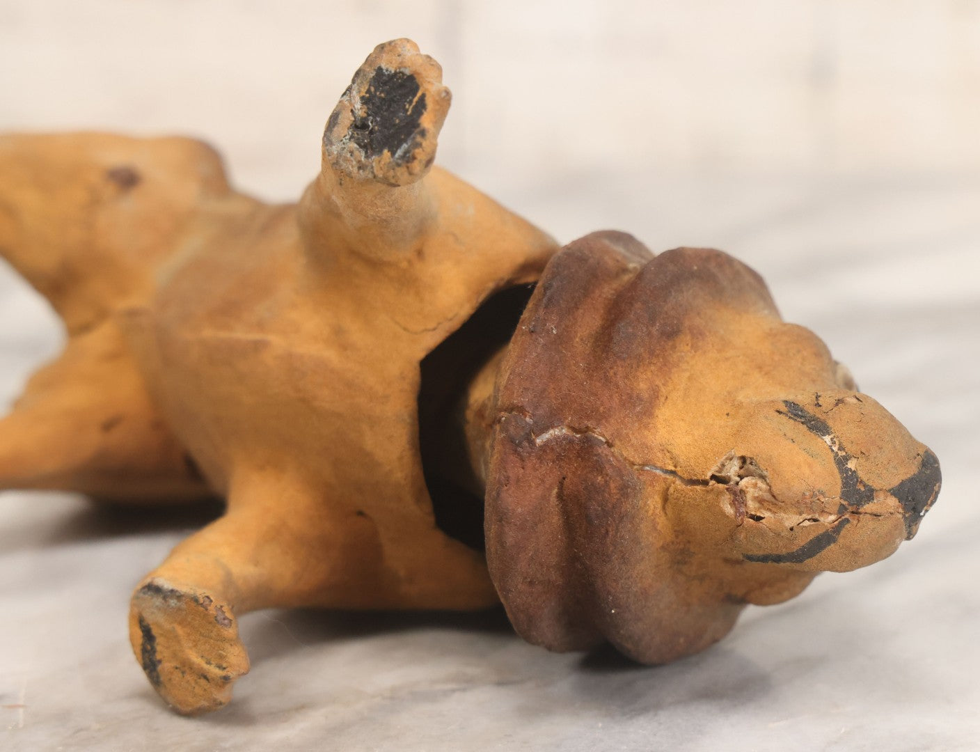 Lot 017 - Antique Papier Mache Circus Lion Nodder Toy With Glass Eyes