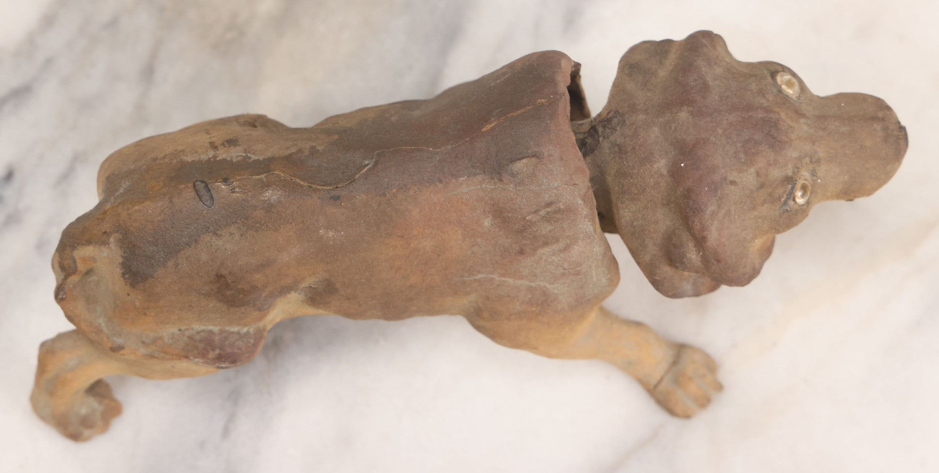 Lot 017 - Antique Papier Mache Circus Lion Nodder Toy With Glass Eyes