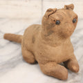 Lot 018 - Antique Straw Stuffed Cat Stuffed Animal Toy With Black Bead Eyes, Crouching Pose, Note Holes And Wear