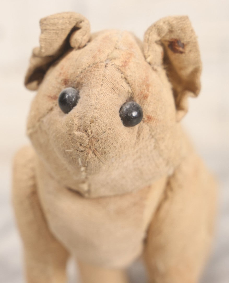 Lot 019 - Antique Straw Stuffed Cat Stuffed Animal Toy With Black Bead Eyes, Standing Pose, Note Holes And Wear