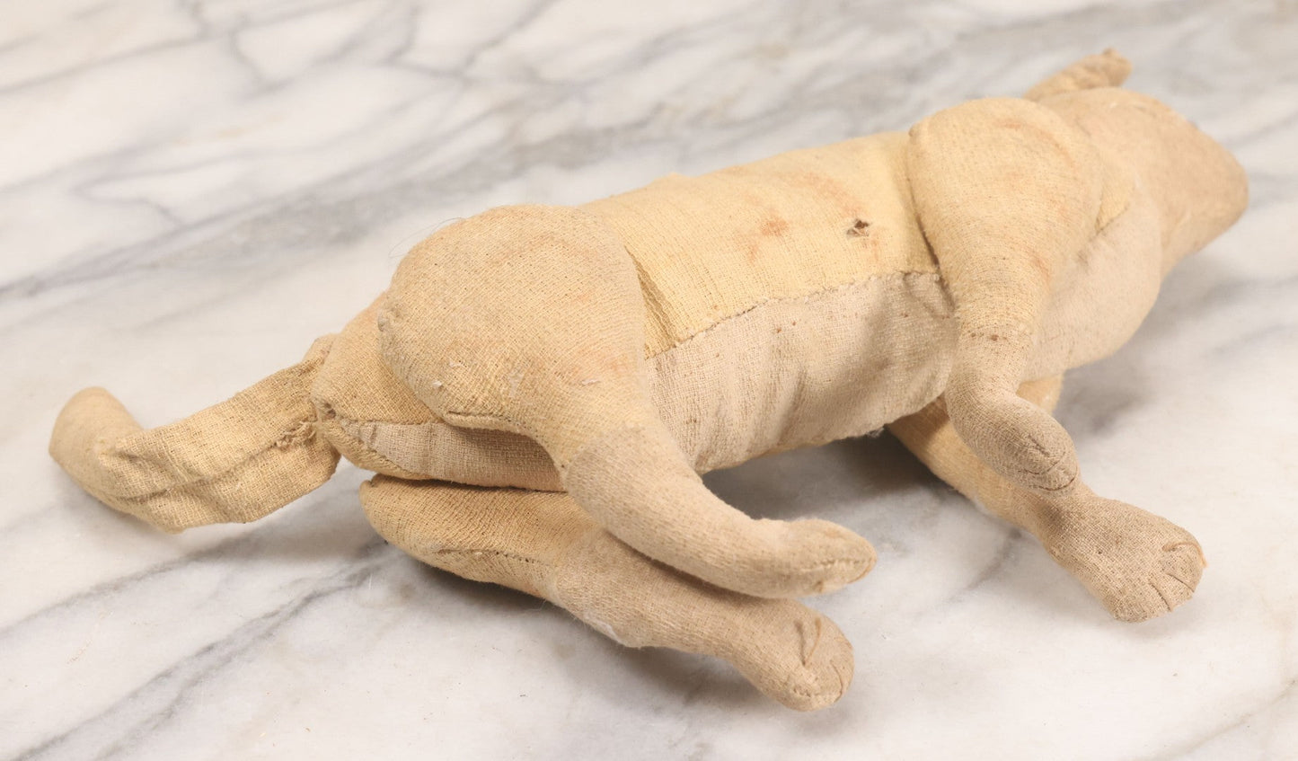 Lot 019 - Antique Straw Stuffed Cat Stuffed Animal Toy With Black Bead Eyes, Standing Pose, Note Holes And Wear