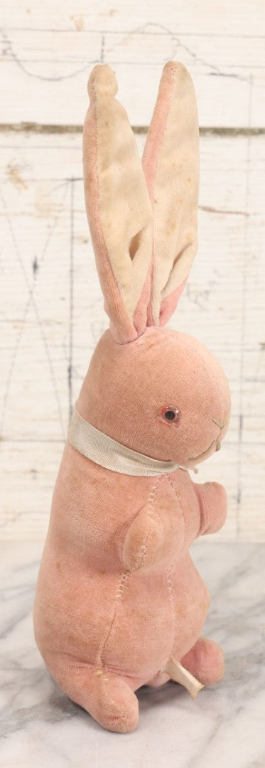 Lot 020 - Vintage Pink Bunny Stuffed Animal Toy With Long Ears, Glass Eyes, Original Tag, Made In Japan
