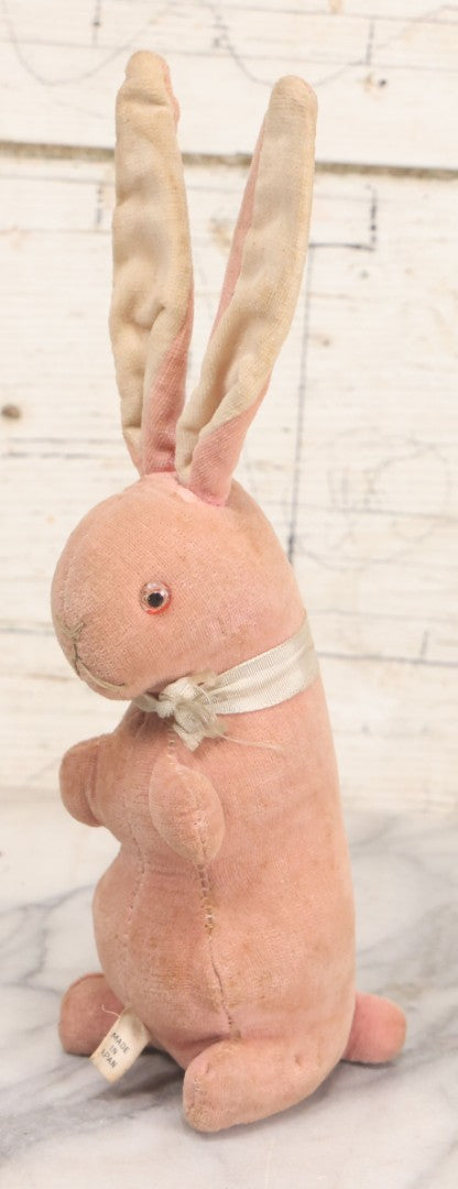 Lot 020 - Vintage Pink Bunny Stuffed Animal Toy With Long Ears, Glass Eyes, Original Tag, Made In Japan