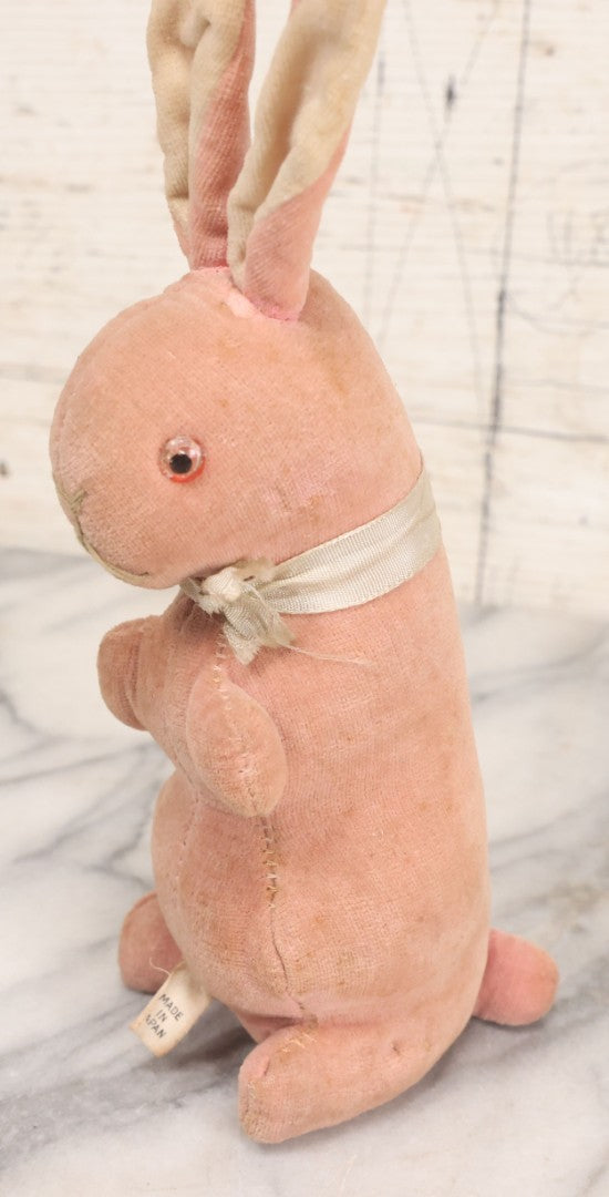 Lot 020 - Vintage Pink Bunny Stuffed Animal Toy With Long Ears, Glass Eyes, Original Tag, Made In Japan