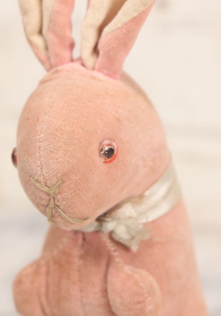 Lot 020 - Vintage Pink Bunny Stuffed Animal Toy With Long Ears, Glass Eyes, Original Tag, Made In Japan