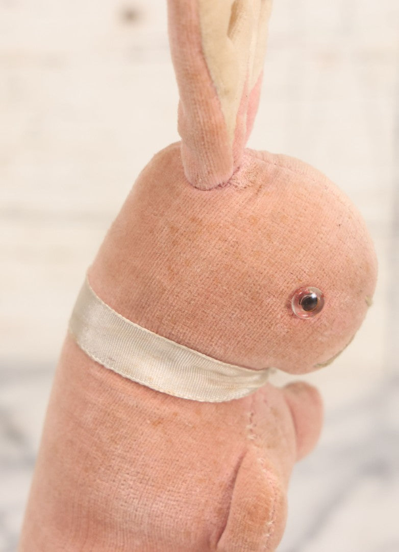 Lot 020 - Vintage Pink Bunny Stuffed Animal Toy With Long Ears, Glass Eyes, Original Tag, Made In Japan