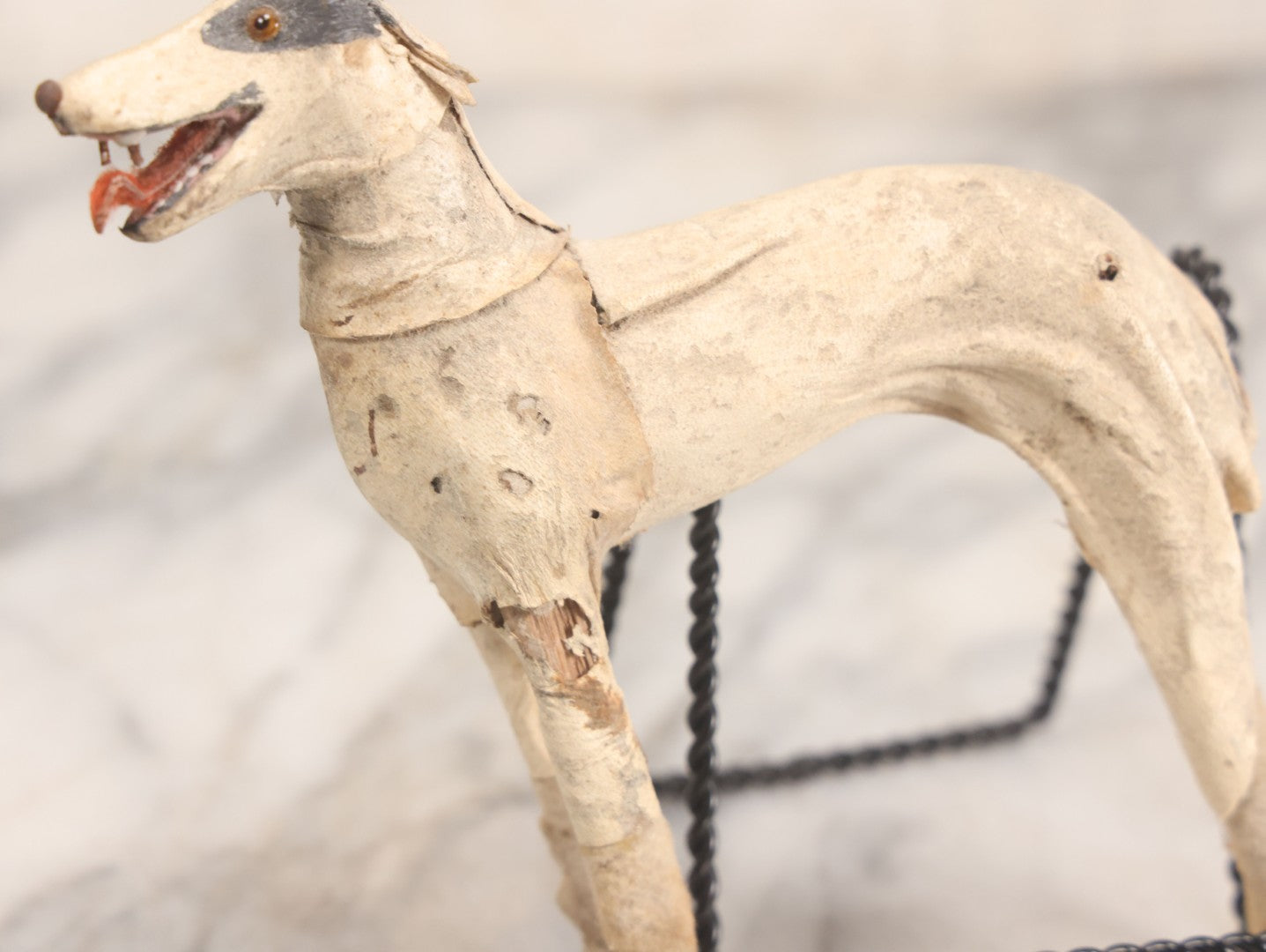 Lot 021 - Antique German Leather And Fabric Greyhound Dog Figurine Toy With Glass Eyes, Note Wear And Tear, Losses