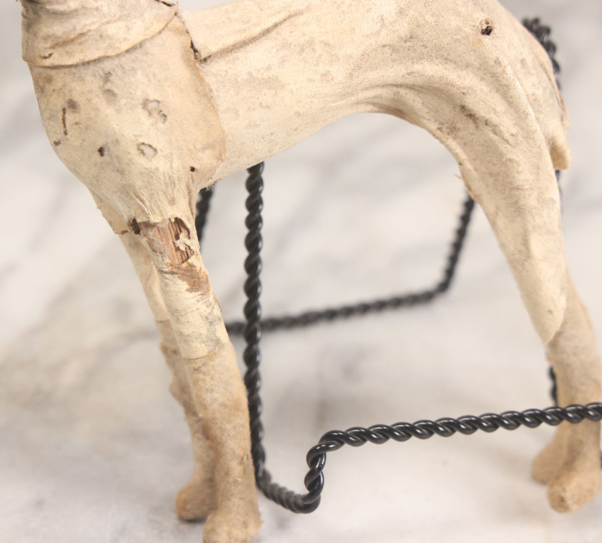 Lot 021 - Antique German Leather And Fabric Greyhound Dog Figurine Toy With Glass Eyes, Note Wear And Tear, Losses