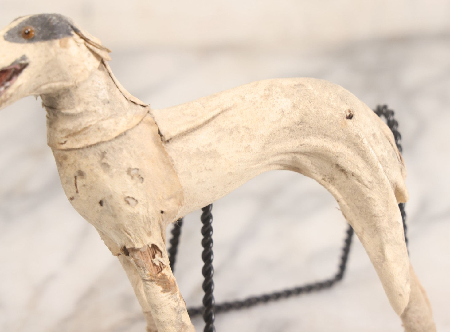 Lot 021 - Antique German Leather And Fabric Greyhound Dog Figurine Toy With Glass Eyes, Note Wear And Tear, Losses