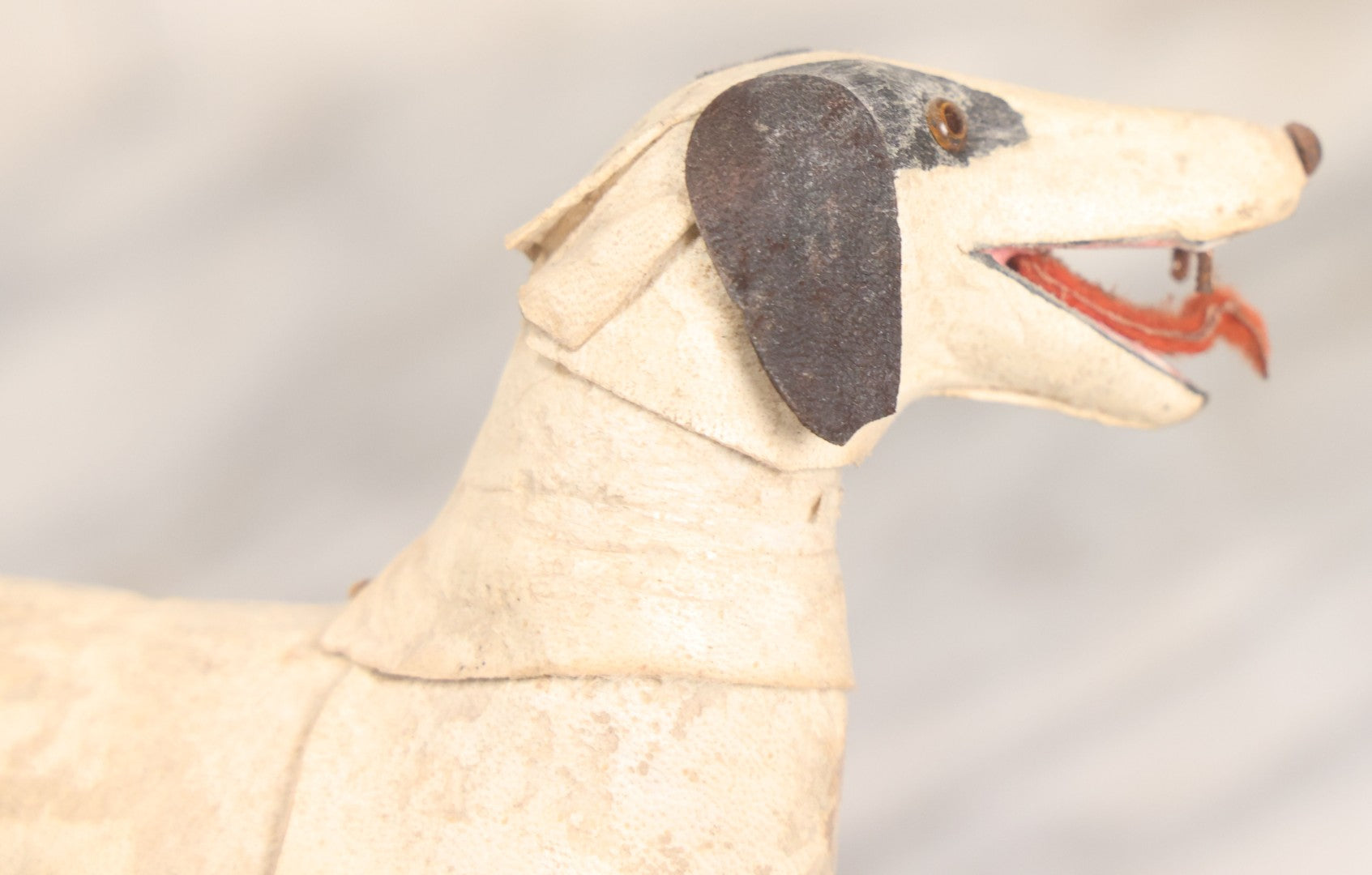 Lot 021 - Antique German Leather And Fabric Greyhound Dog Figurine Toy With Glass Eyes, Note Wear And Tear, Losses