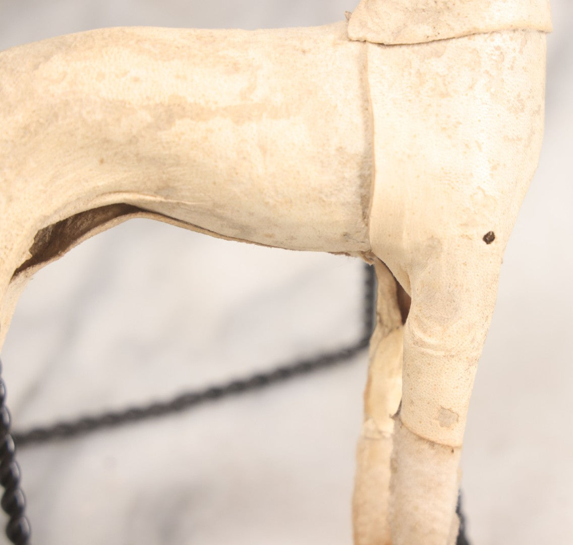 Lot 021 - Antique German Leather And Fabric Greyhound Dog Figurine Toy With Glass Eyes, Note Wear And Tear, Losses