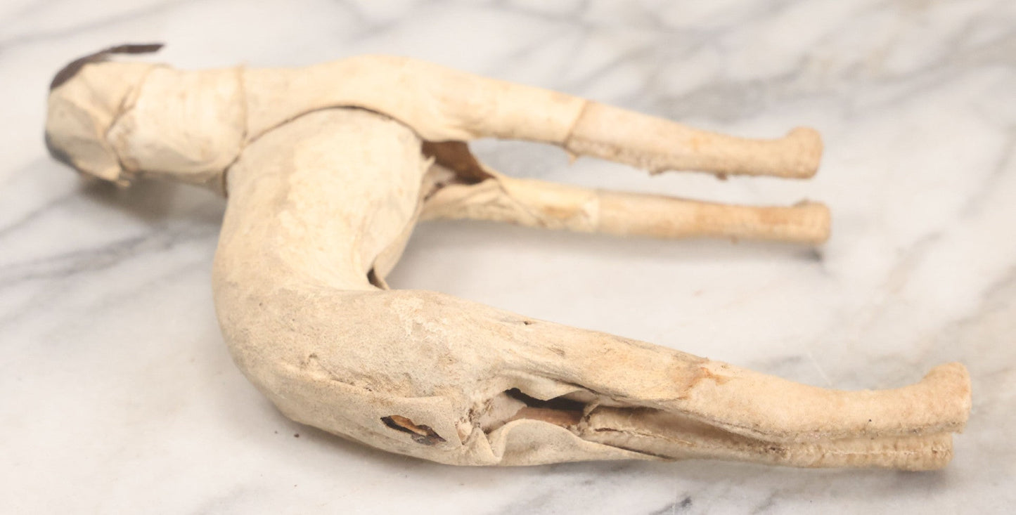 Lot 021 - Antique German Leather And Fabric Greyhound Dog Figurine Toy With Glass Eyes, Note Wear And Tear, Losses