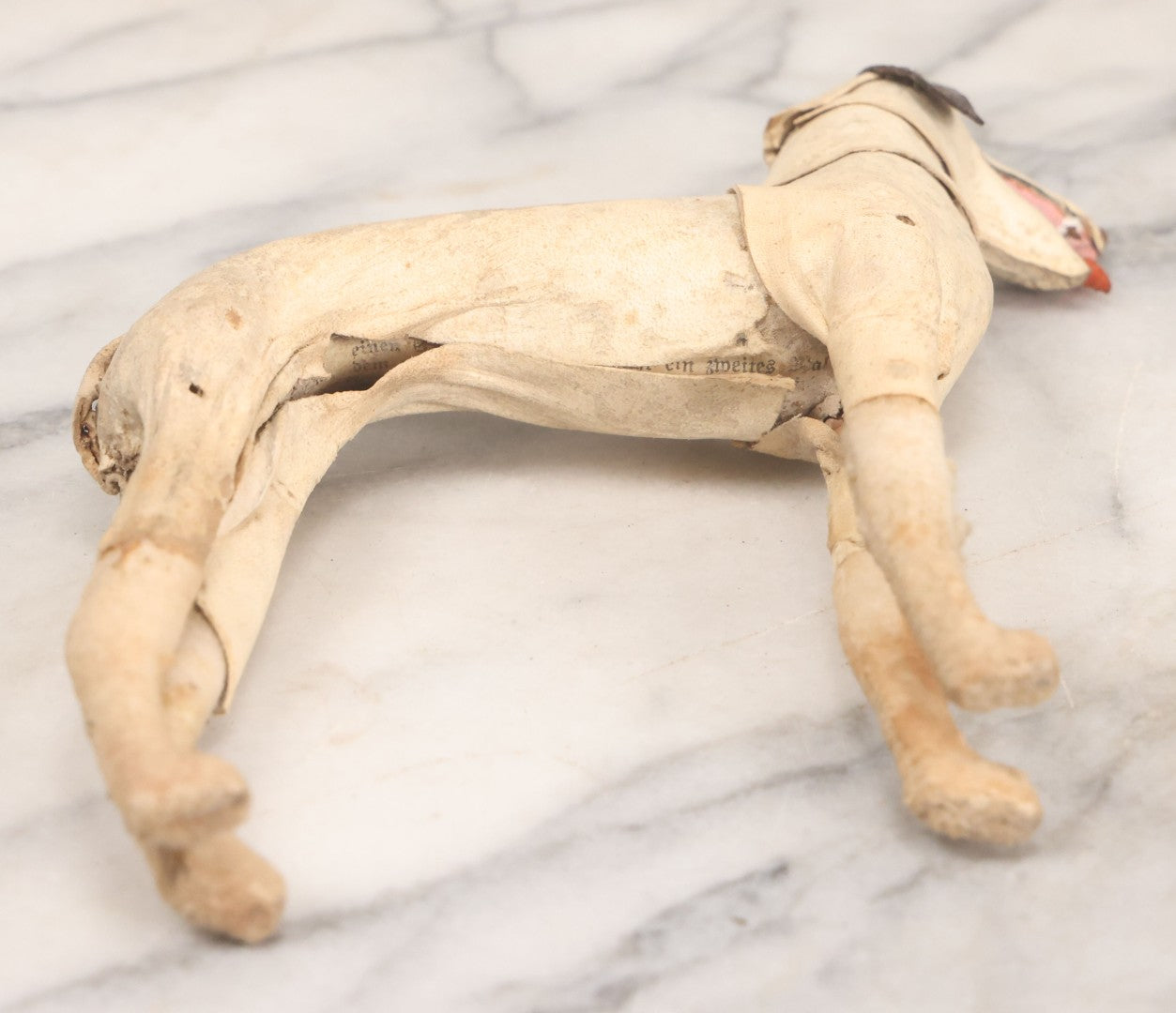 Lot 021 - Antique German Leather And Fabric Greyhound Dog Figurine Toy With Glass Eyes, Note Wear And Tear, Losses