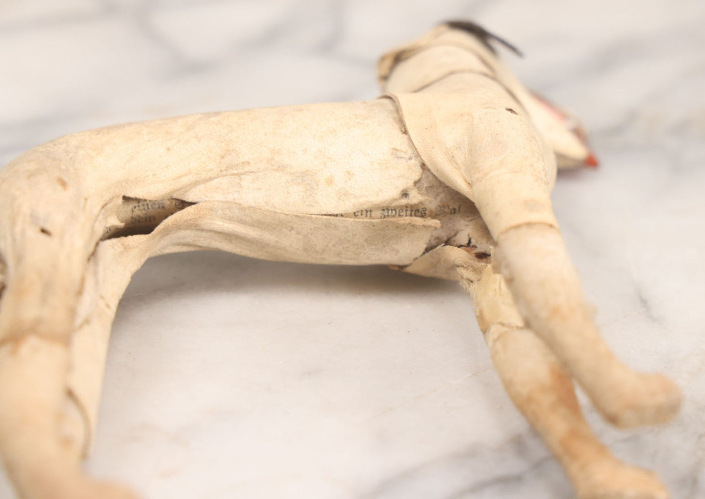 Lot 021 - Antique German Leather And Fabric Greyhound Dog Figurine Toy With Glass Eyes, Note Wear And Tear, Losses