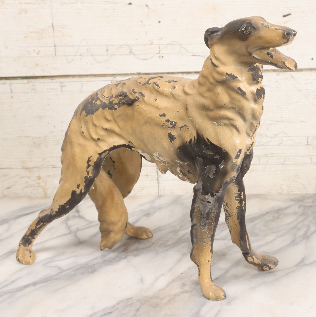 Lot 022 - Antique Long Haired Greyhound Rubber Toy, With Chippy Paint, Note Wear And Tear Throughout