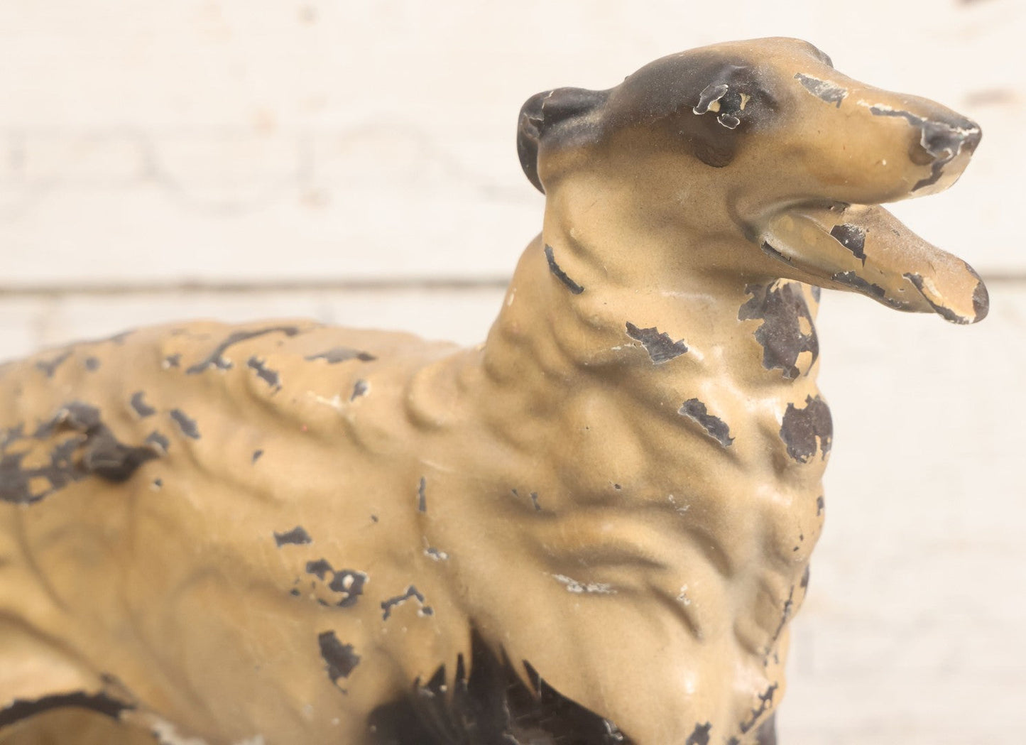 Lot 022 - Antique Long Haired Greyhound Rubber Toy, With Chippy Paint, Note Wear And Tear Throughout