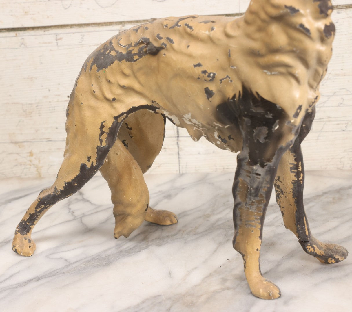 Lot 022 - Antique Long Haired Greyhound Rubber Toy, With Chippy Paint, Note Wear And Tear Throughout