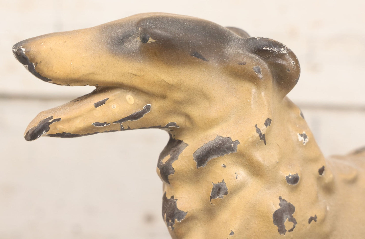 Lot 022 - Antique Long Haired Greyhound Rubber Toy, With Chippy Paint, Note Wear And Tear Throughout