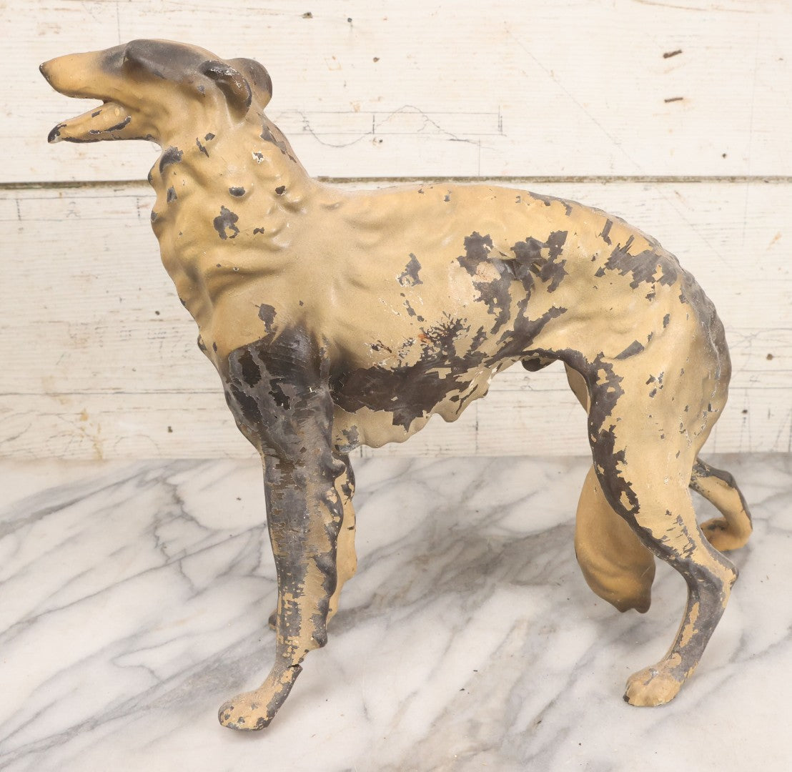 Lot 022 - Antique Long Haired Greyhound Rubber Toy, With Chippy Paint, Note Wear And Tear Throughout