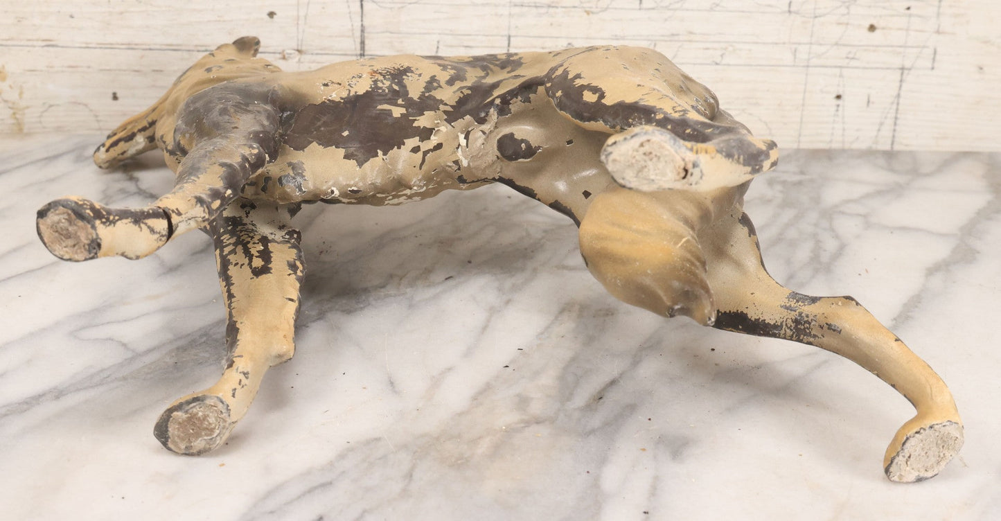 Lot 022 - Antique Long Haired Greyhound Rubber Toy, With Chippy Paint, Note Wear And Tear Throughout