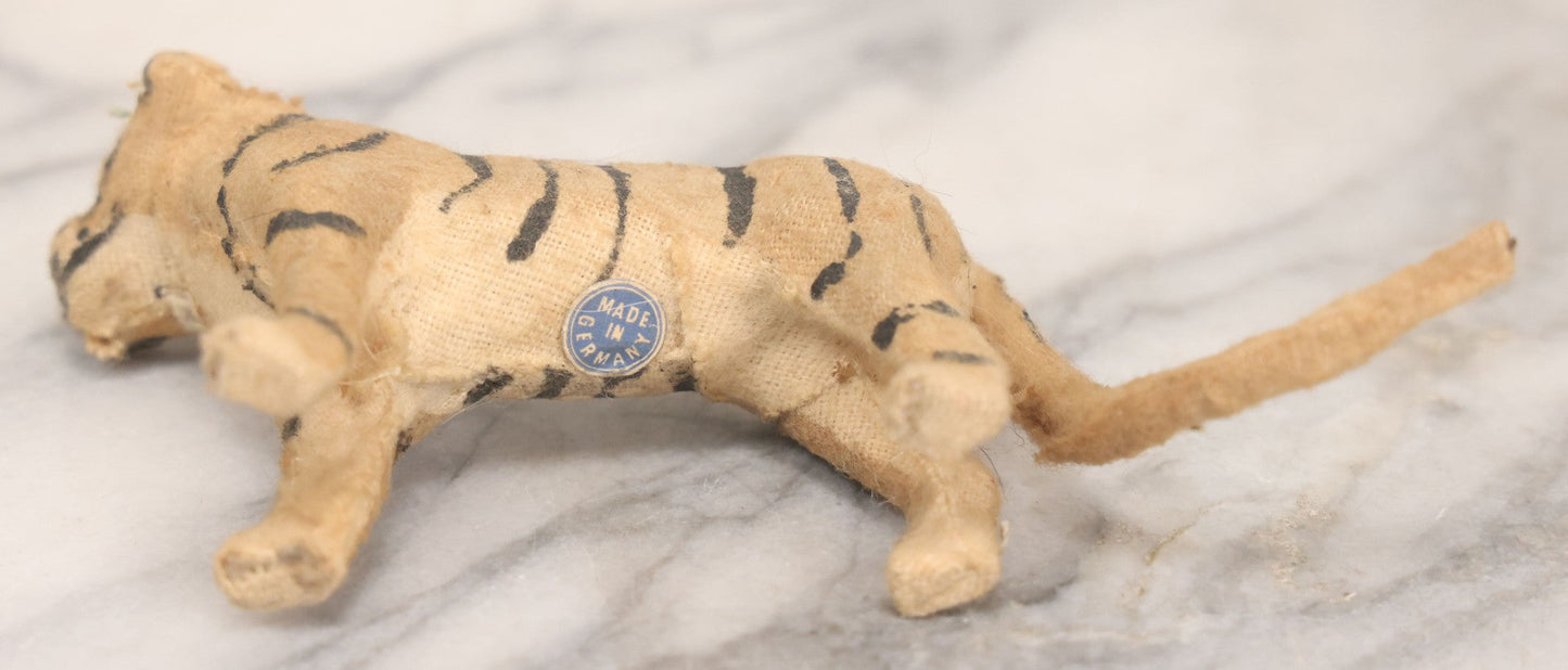 Lot 023 - Grouping Of Six Vintage Tiger Toys Including Five Felt Toys, Made In Germany, And One Wood And Masonite Toy
