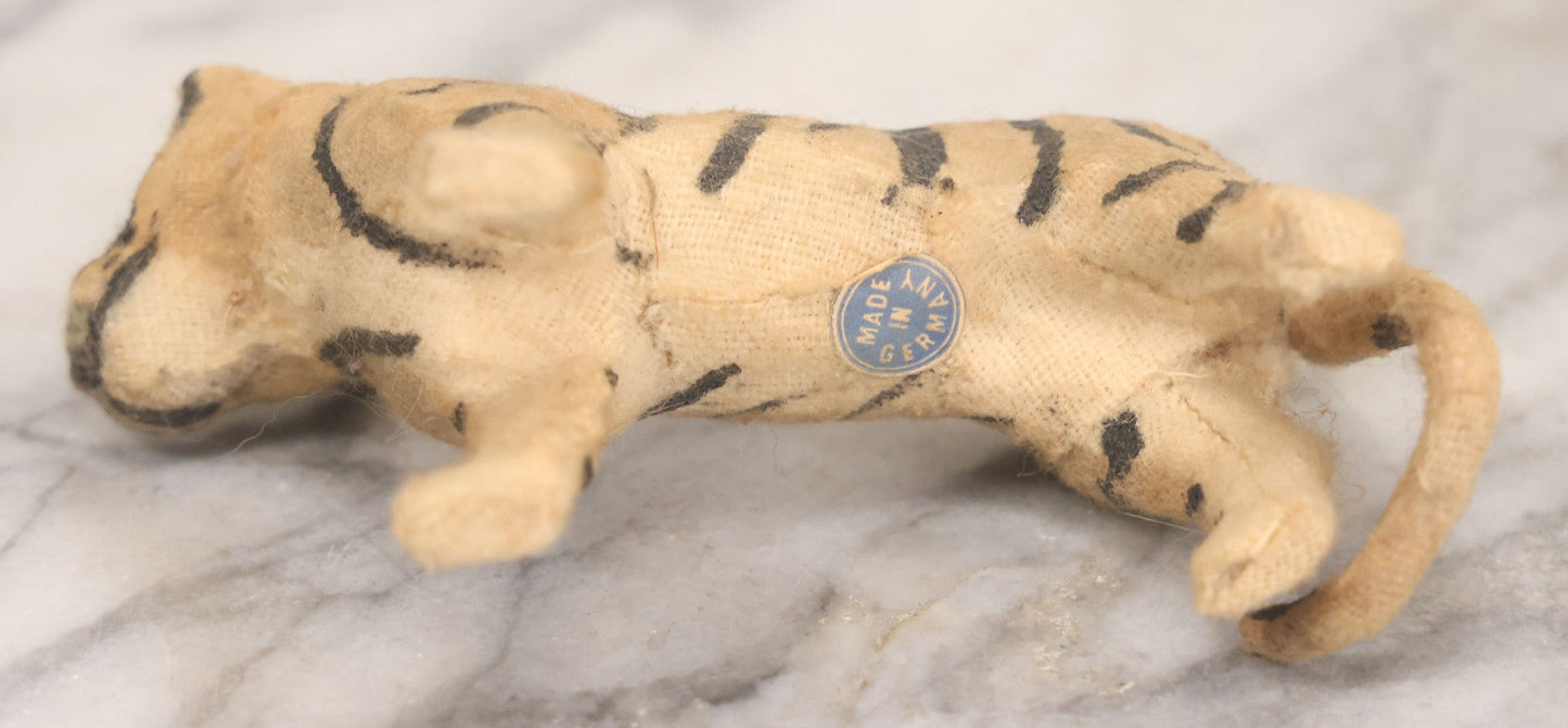 Lot 023 - Grouping Of Six Vintage Tiger Toys Including Five Felt Toys, Made In Germany, And One Wood And Masonite Toy