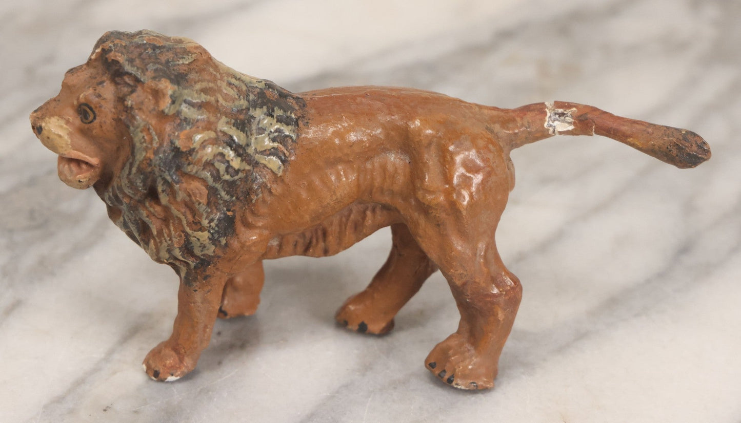 Lot 024 - Pair Of Vintage Mixed Materials (Chalkware/Plaster) Lion Toys, Note One Missing Tail