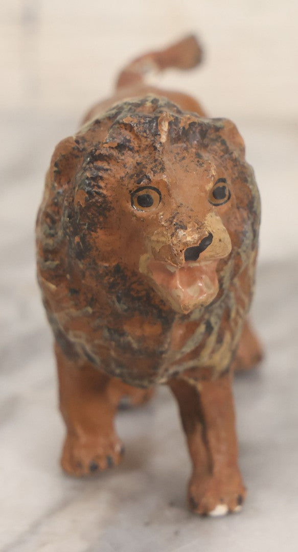 Lot 024 - Pair Of Vintage Mixed Materials (Chalkware/Plaster) Lion Toys, Note One Missing Tail