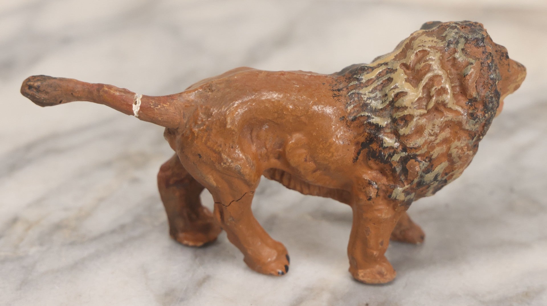Lot 024 - Pair Of Vintage Mixed Materials (Chalkware/Plaster) Lion Toys, Note One Missing Tail