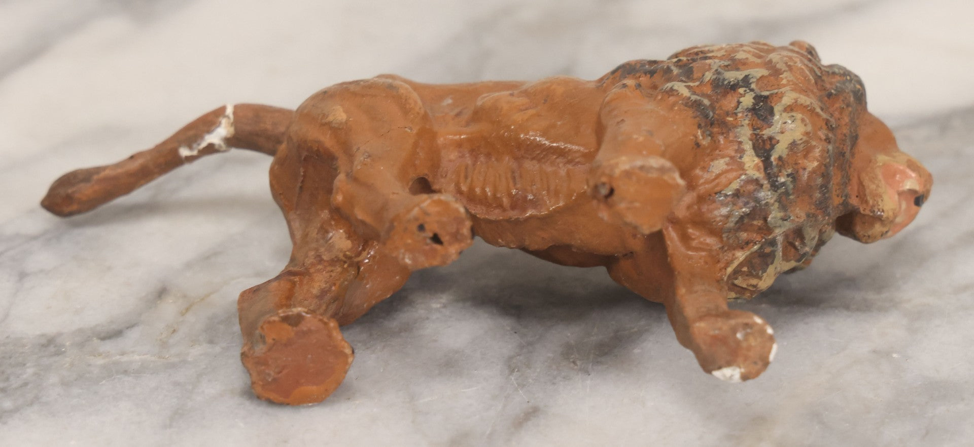 Lot 024 - Pair Of Vintage Mixed Materials (Chalkware/Plaster) Lion Toys, Note One Missing Tail