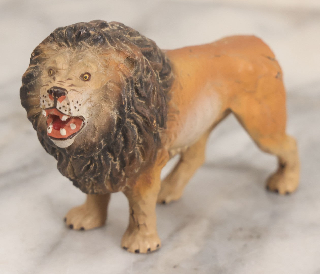 Lot 024 - Pair Of Vintage Mixed Materials (Chalkware/Plaster) Lion Toys, Note One Missing Tail
