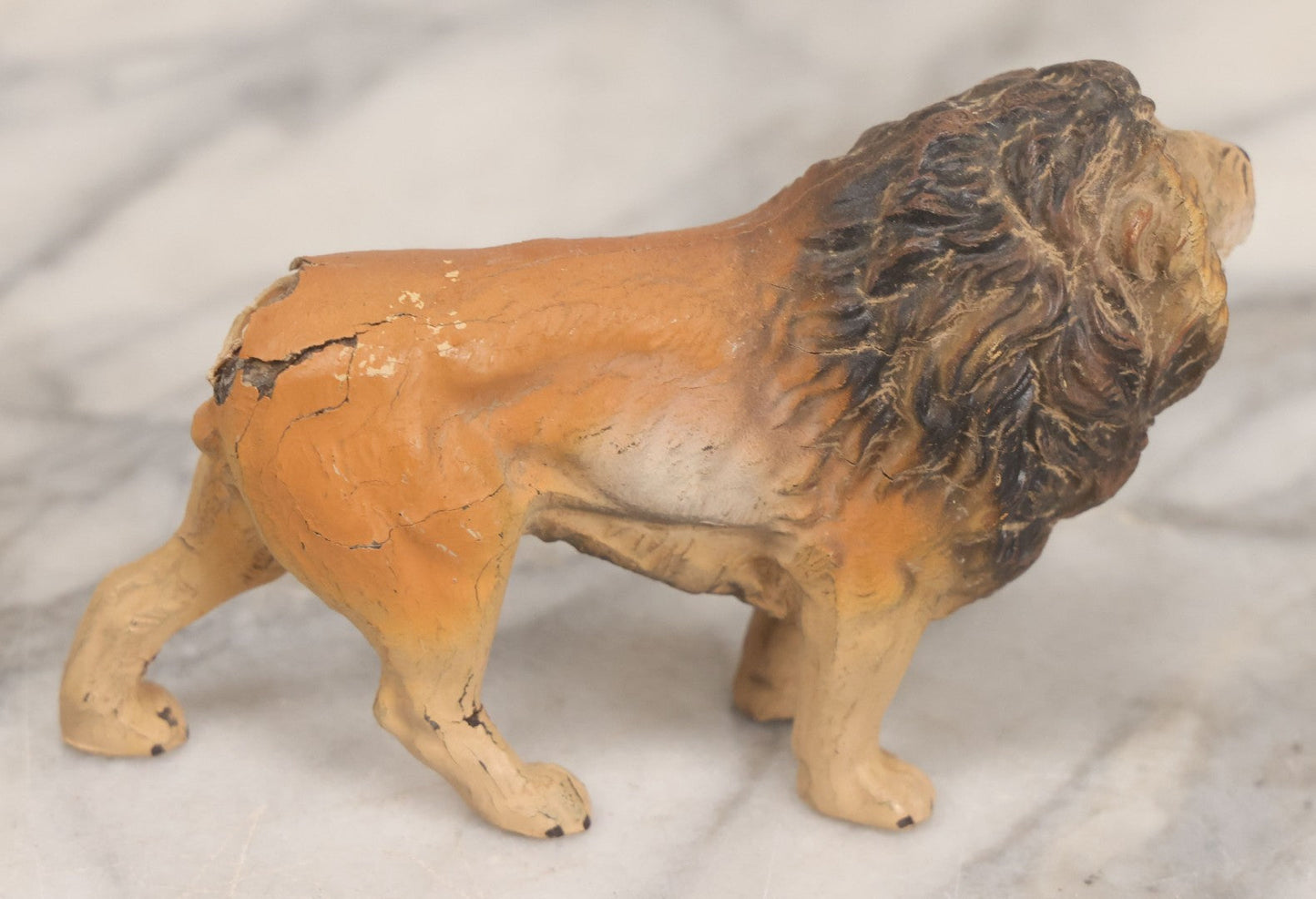 Lot 024 - Pair Of Vintage Mixed Materials (Chalkware/Plaster) Lion Toys, Note One Missing Tail