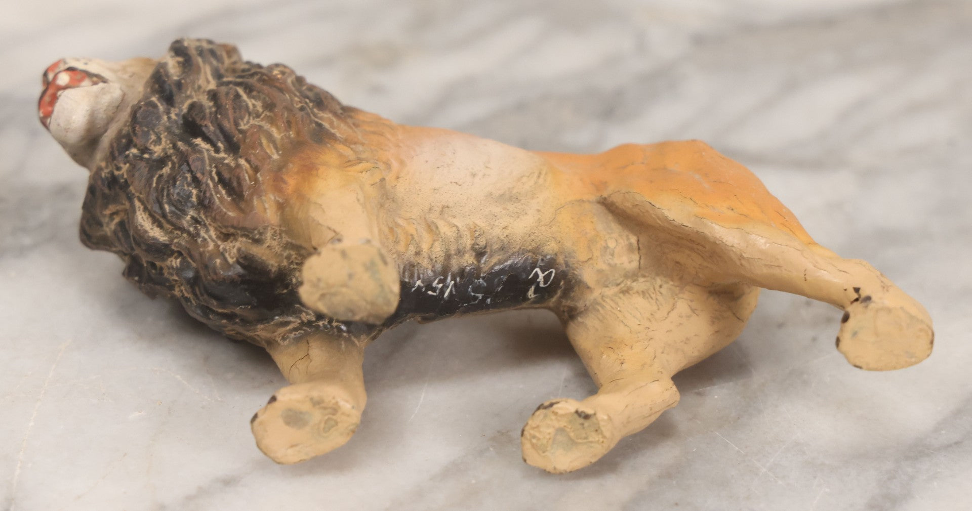 Lot 024 - Pair Of Vintage Mixed Materials (Chalkware/Plaster) Lion Toys, Note One Missing Tail