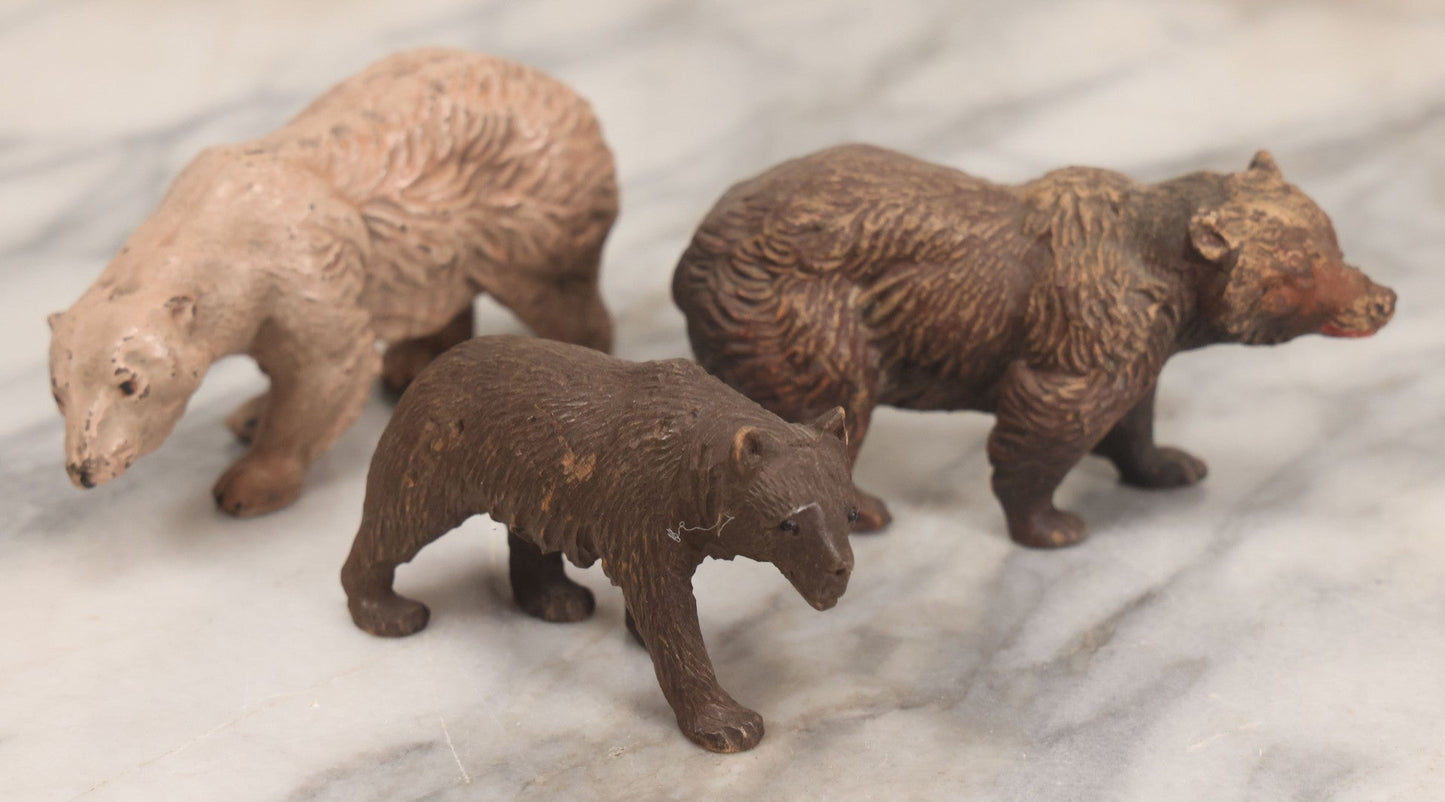 Lot 025 - Trio Of Vintage Mixed Materials (Chalkware/Plaster, Wood) Bear Toys, Including Brown Bear, Polar Bear, And Other, Note Wear And Tear