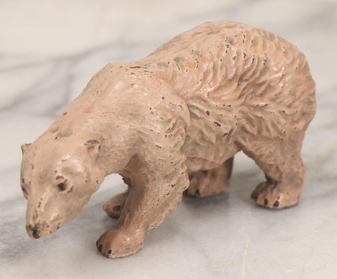 Lot 025 - Trio Of Vintage Mixed Materials (Chalkware/Plaster, Wood) Bear Toys, Including Brown Bear, Polar Bear, And Other, Note Wear And Tear