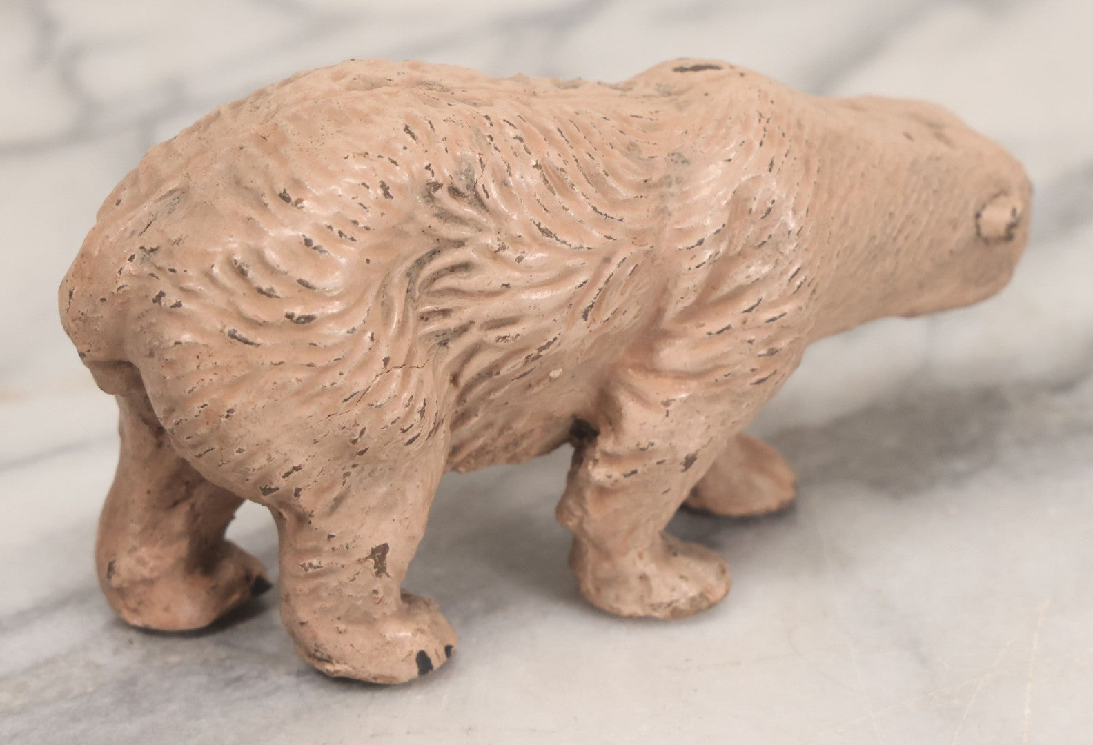 Lot 025 - Trio Of Vintage Mixed Materials (Chalkware/Plaster, Wood) Bear Toys, Including Brown Bear, Polar Bear, And Other, Note Wear And Tear