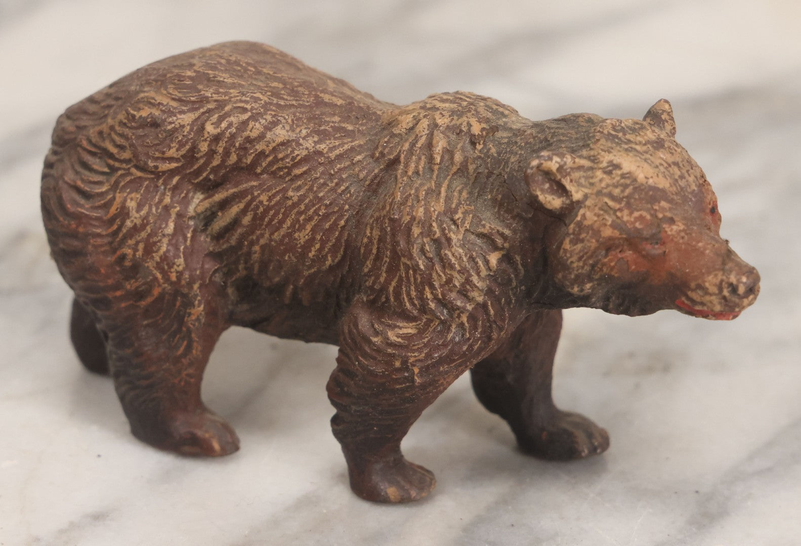 Lot 025 - Trio Of Vintage Mixed Materials (Chalkware/Plaster, Wood) Bear Toys, Including Brown Bear, Polar Bear, And Other, Note Wear And Tear