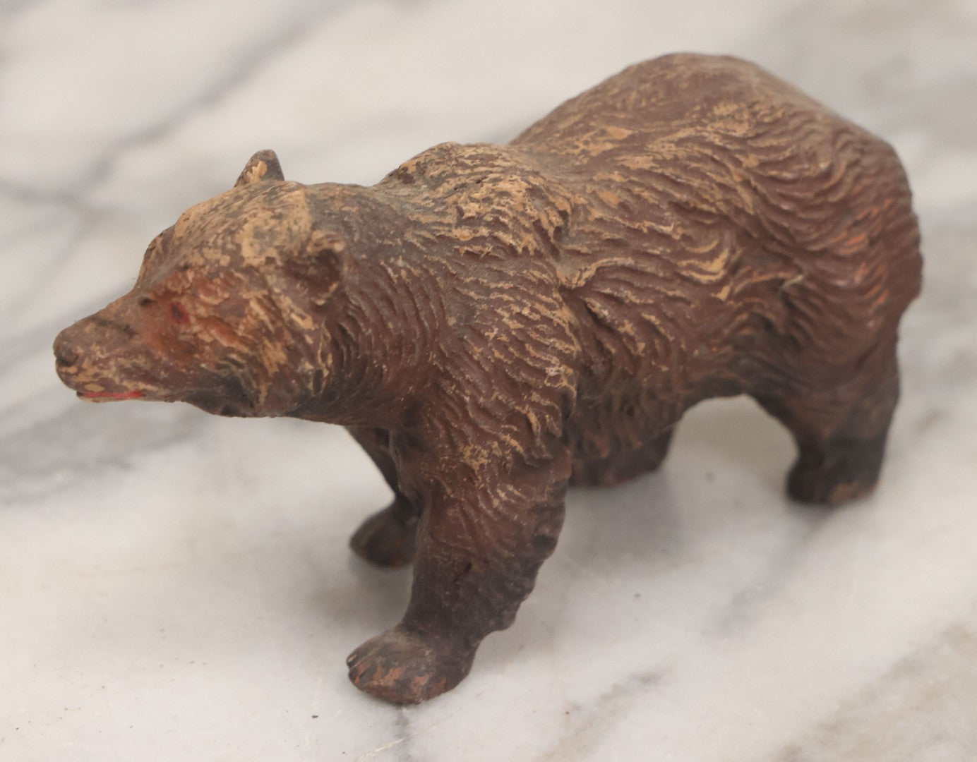 Lot 025 - Trio Of Vintage Mixed Materials (Chalkware/Plaster, Wood) Bear Toys, Including Brown Bear, Polar Bear, And Other, Note Wear And Tear