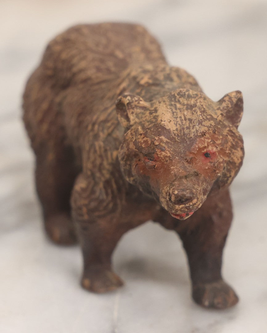 Lot 025 - Trio Of Vintage Mixed Materials (Chalkware/Plaster, Wood) Bear Toys, Including Brown Bear, Polar Bear, And Other, Note Wear And Tear