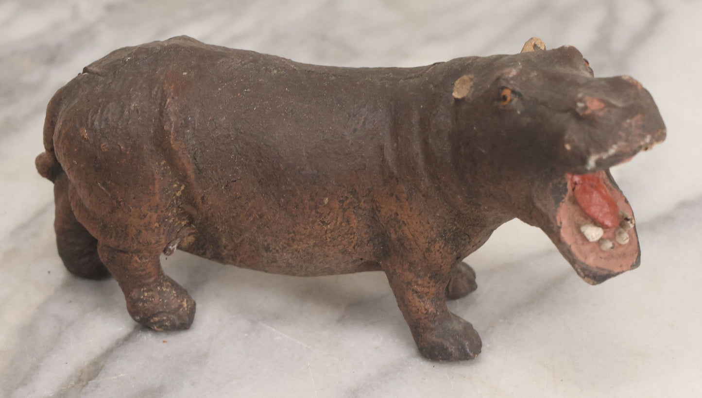 Lot 026 - Grouping Of Three Vintage Animal Toys, Including Zebra Elephant And Hippo, Mixed Materials (Chalkware/Plaster, Composition), Note Wear And Tear